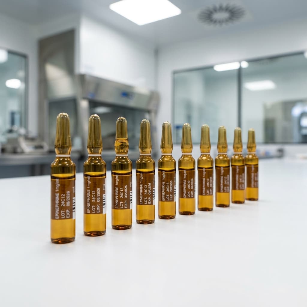 Ampoule fill–finish line at the Saanso Pharma facility, Eluru — clear / amber, 1–10 ml fill
