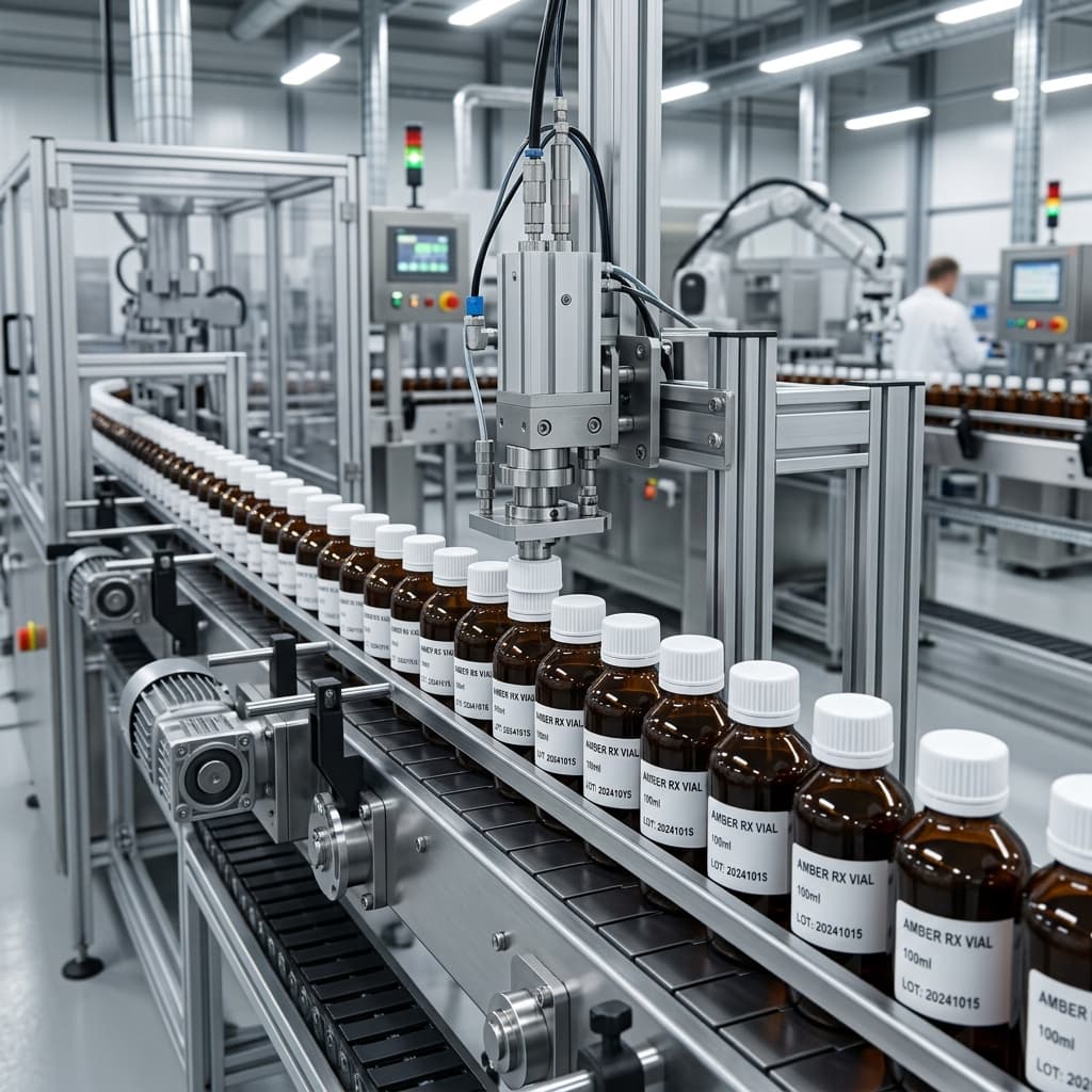 Volatile Anaesthetics fill–finish line at the Saanso Pharma facility, Eluru — segregated flow, 100 / 250 ml fill