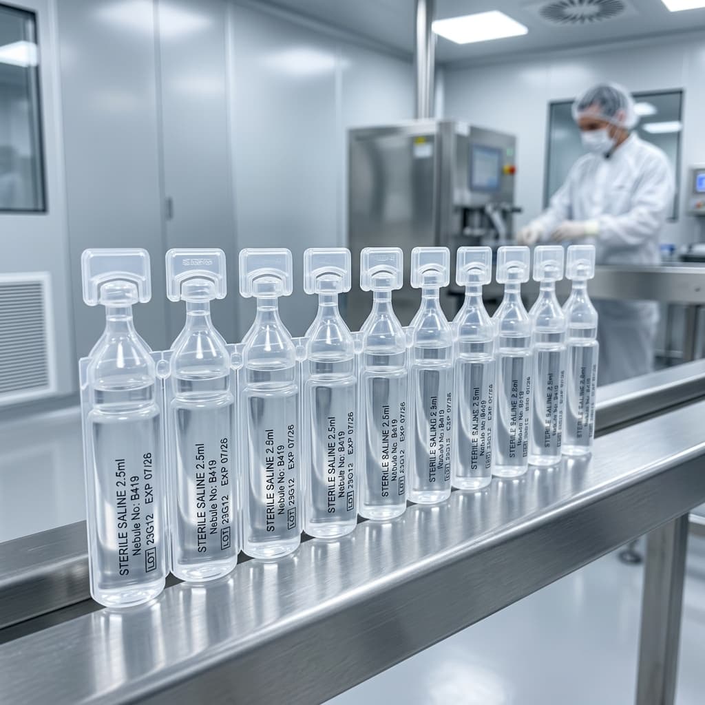 Blow-Fill-Seal fill–finish line at the Saanso Pharma facility, Eluru — ldpe amps / vials, 0.5–500 ml fill
